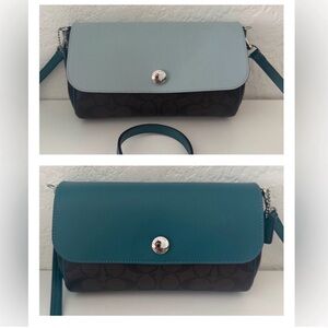 SOLD Coach Reversible Teal and Brown Crossbody Clutch